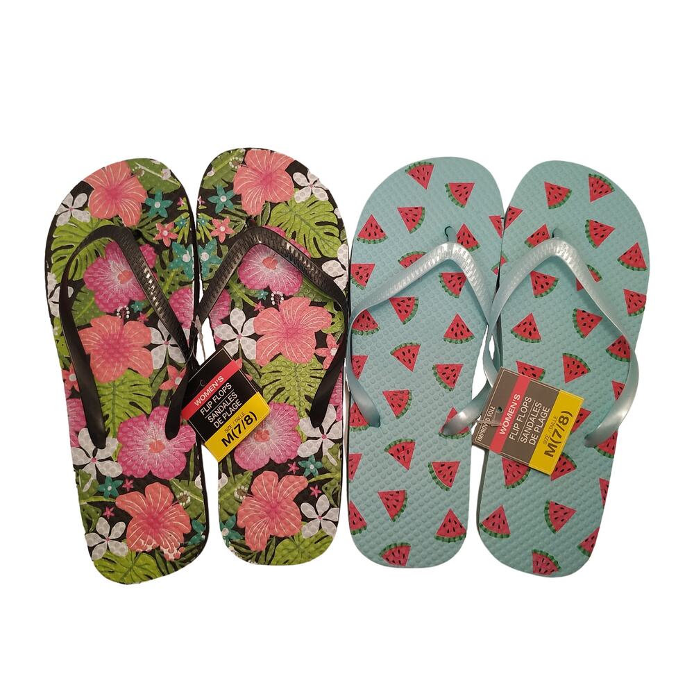 Flip Flops - 2 Pairs Watermelon & Floral Design